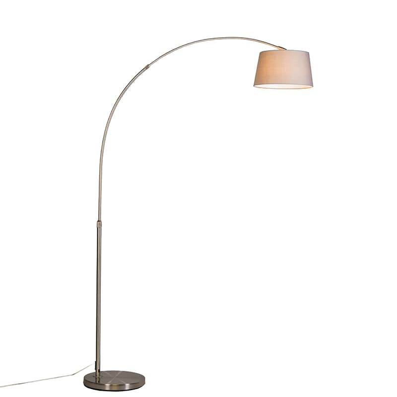 Moderná oblúková lampa oceľ s sivým látkovým tienidlom - Arc Basic