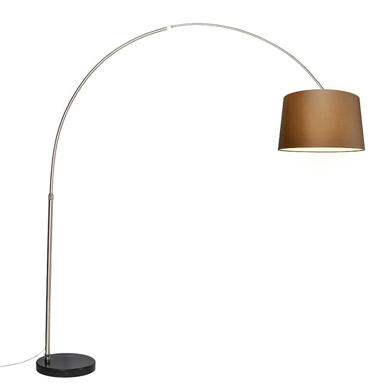 Oceľová oblúková lampa s hnedým textilným tienidlom 45 cm - XXL