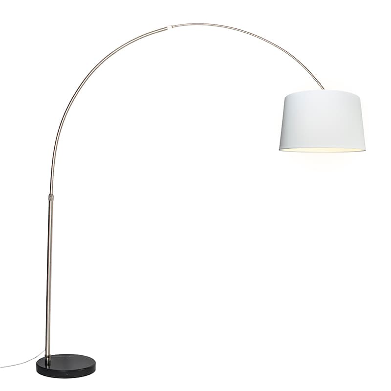 Oceľová oblúková lampa s bielym textilným tienidlom 45 cm - XXL