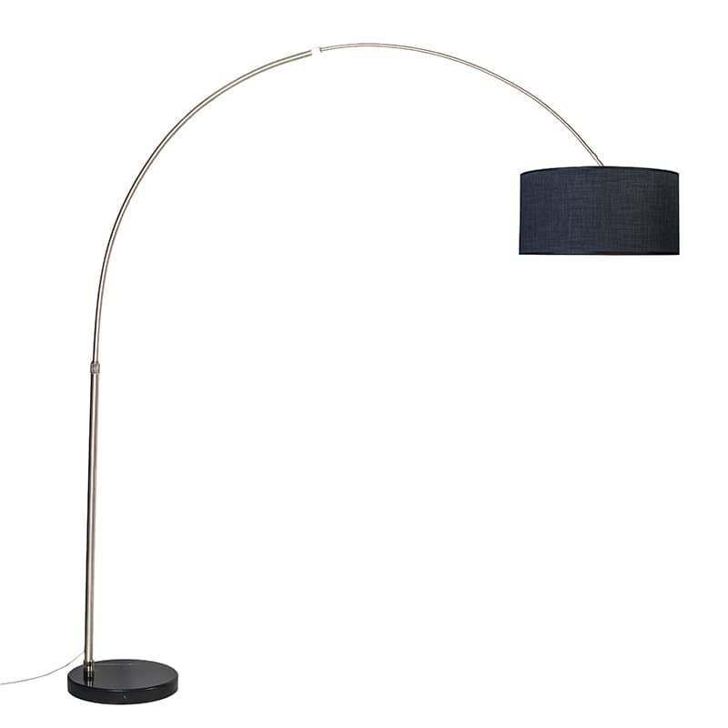 Oceľová oblúková lampa s tienidlom z látky čierna 50 cm - XXL