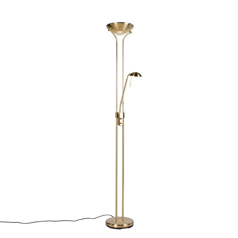 Stojaca lampa zlatá s lampou na čítanie vrátane LED a stmievača - Diva 2