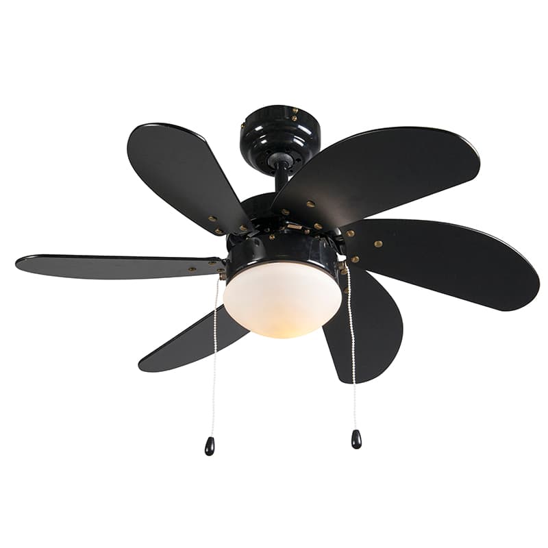 Stropný ventilátor čierny s drevenou potlačou 80 cm so šnúrkou - Fresh