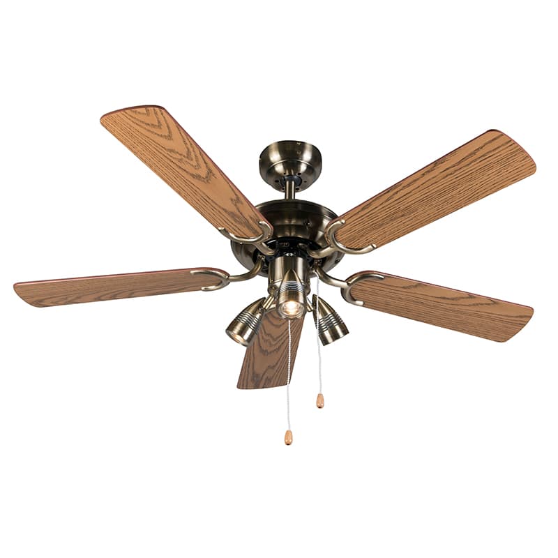 Bronzový stropný ventilátor s drevom 110 cm 3-svetlá s ťahovým spínačom - Mistral