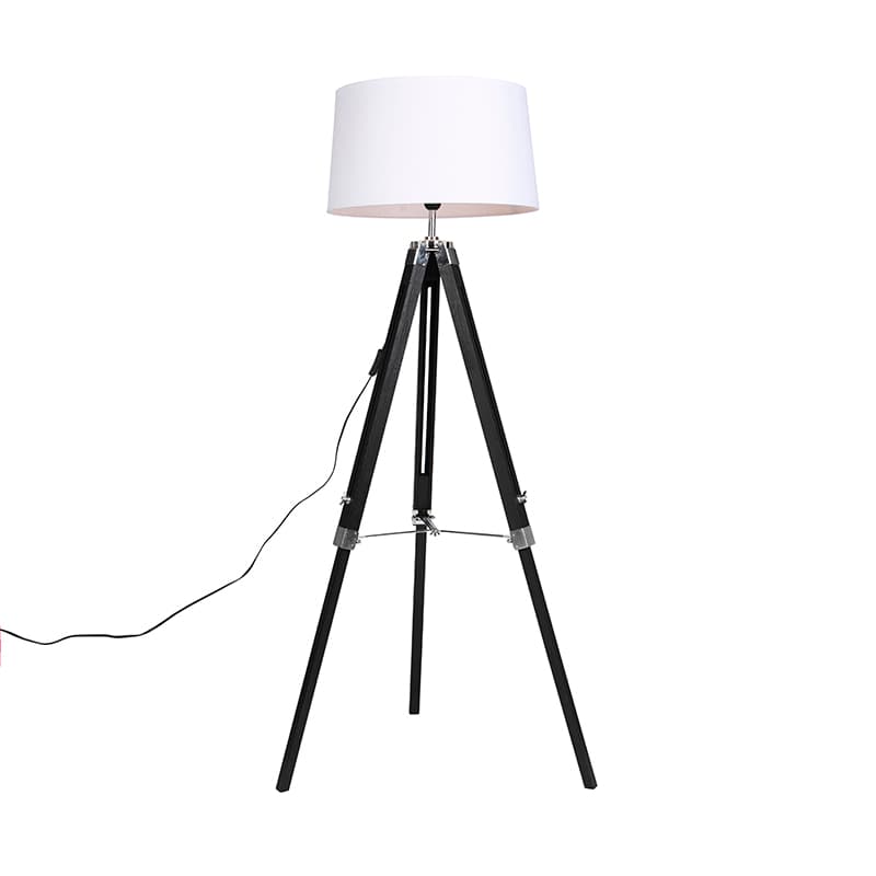 Stojaca lampa trojnožka čierna s tienidlom 45 cm ľanové biele 1