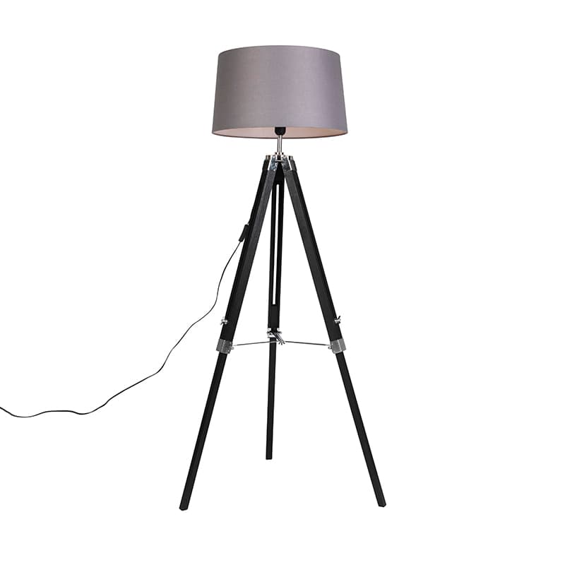 Stojaca lampa trojnožka čierna s tienidlom 45 cm ľanové tmavosivé 1