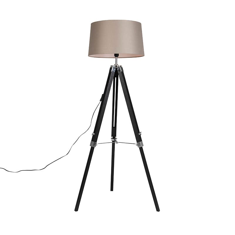 Stojaca lampa trojnožka čierna s tienidlom 45 cm ľanové taupe 1