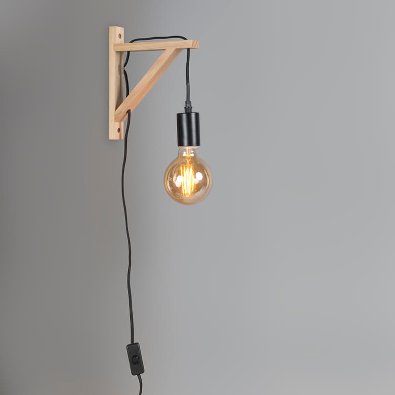 Drevená nástenná lampa s čiernou - Galgje 1