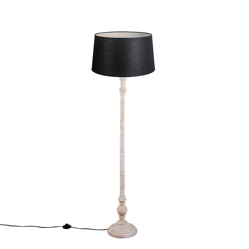 Rustikálna stojaca lampa sivá s čiernym ľanovým tienidlom - Classico 1