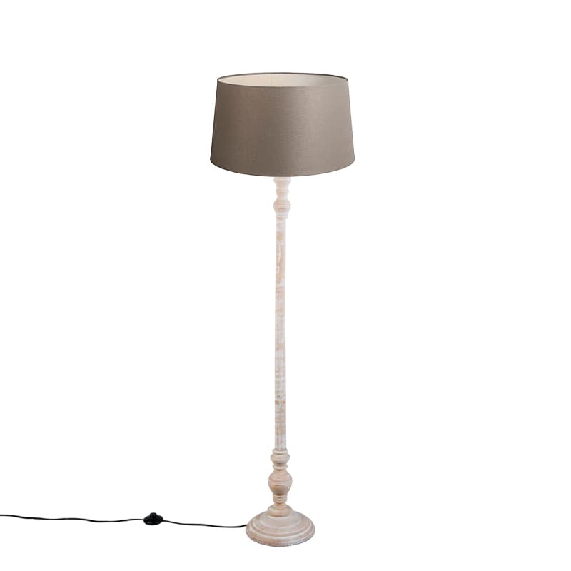 Rustikálna stojaca lampa taupe s tienidlom z ľanu 45 cm - Classico