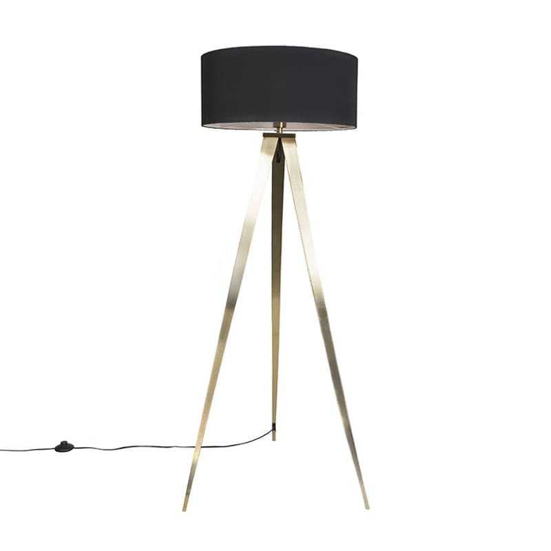 Moderná stojaca lampa mosadz s čiernym tienidlom - Ilse 1