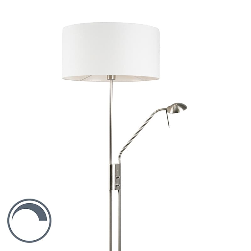 Stojaca lampa z ocele a bielej farby s nastaviteľným ramenom na čítanie - Luxor 1