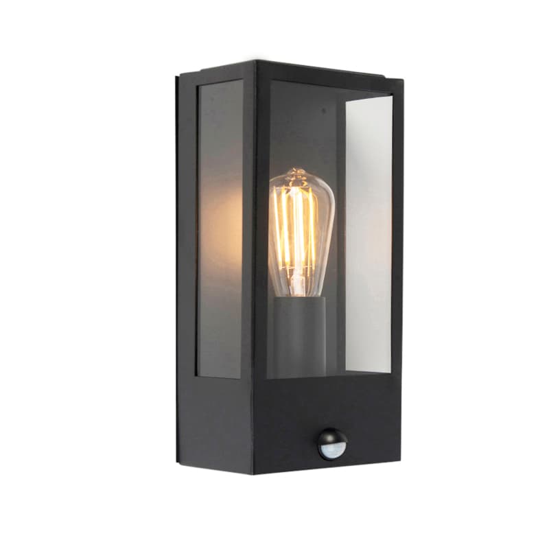 Vonkajšia nástenná lampa čierna s pohybovým senzorom IP44 - Rotterdam 1