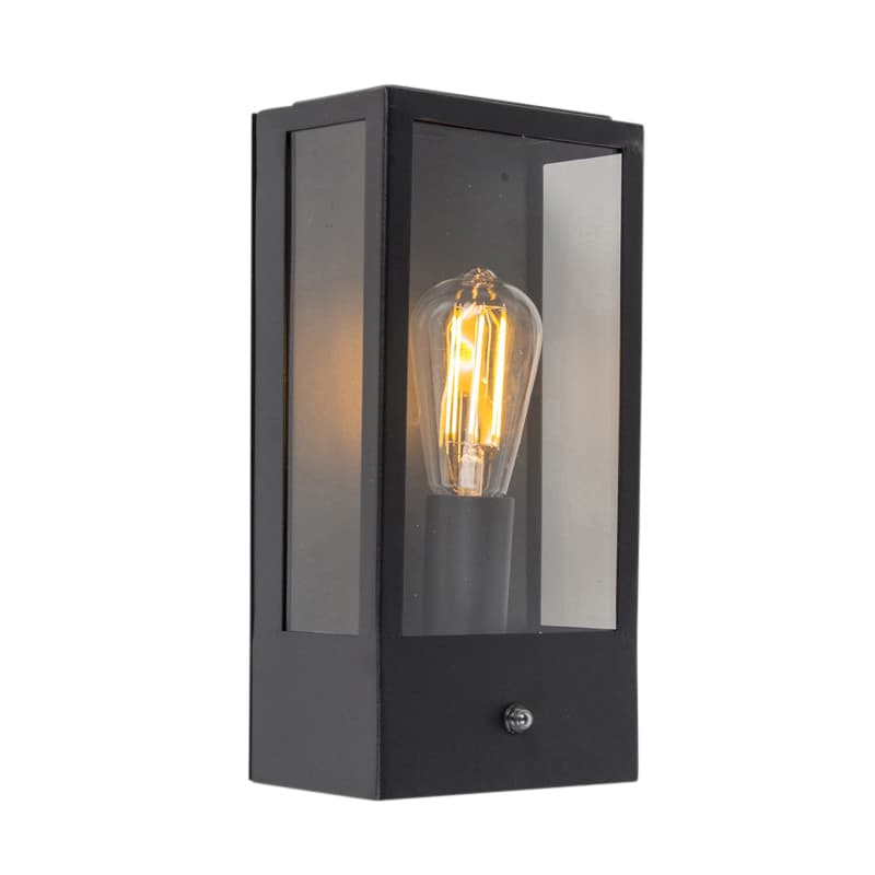 Vonkajšia nástenná lampa čierna s čidlom súmraku - Rotterdam 1