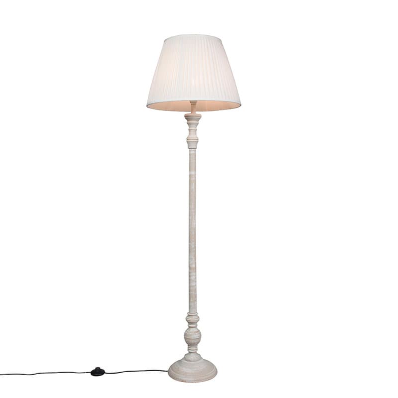 Rustikálna stojaca lampa sivá s bielym skladaným tienidlom - Classico 1