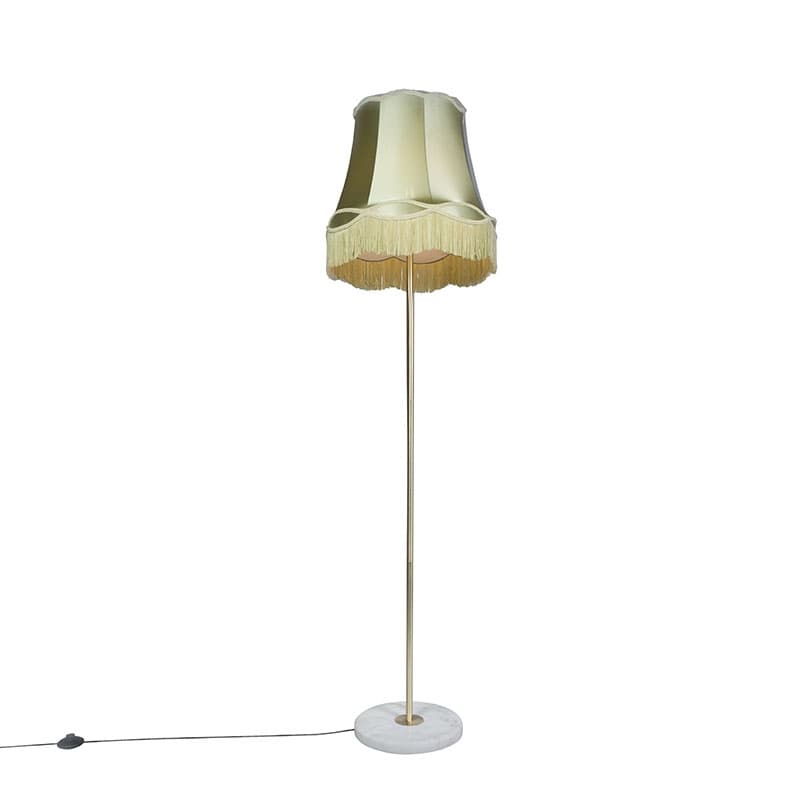 Retro stojaca lampa mosadz s tienidlom Granny zelená 45 cm - Kaso