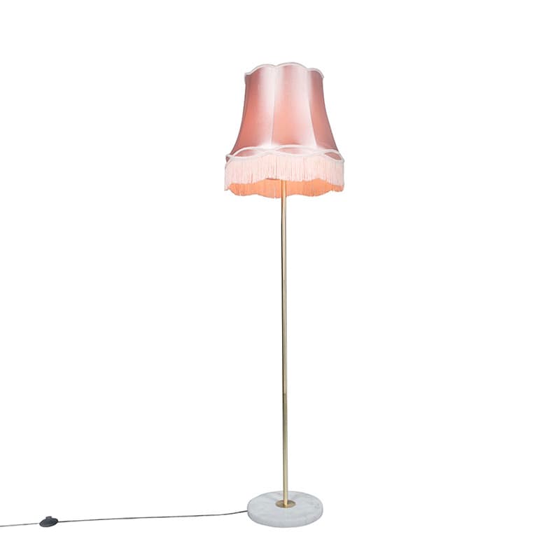 Retro stojaca lampa mosadz s tienidlom Granny ružové 45 cm - Kaso