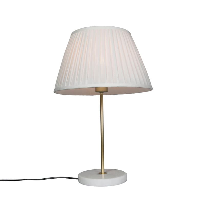 Retro stolná lampa mosadz s plisovaným tienidlom krémová 35 cm - Kaso 1