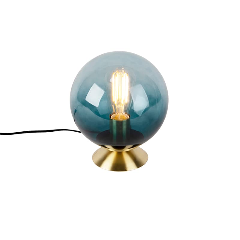 Stolná lampa v štýle Art Deco mosadz s oceánskym modrým sklom - Pallon
