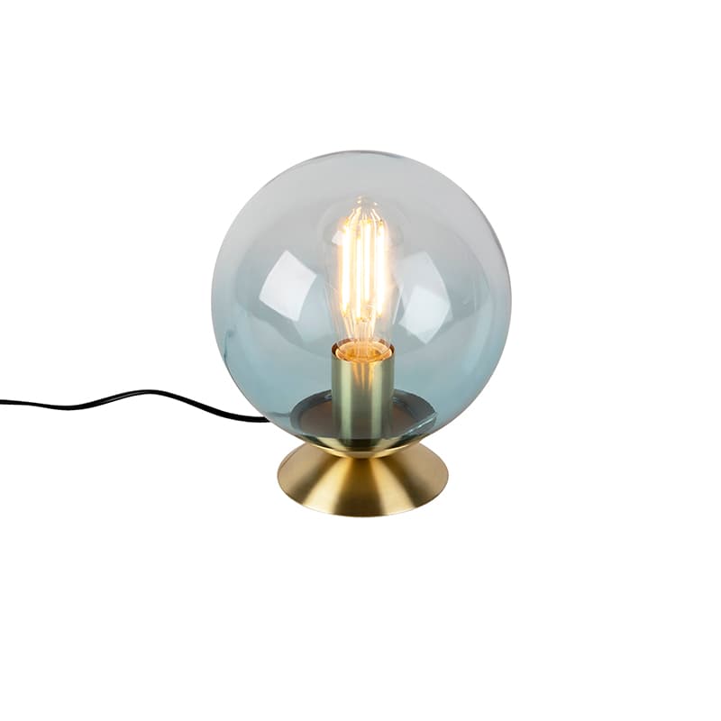 Art Deco stolná lampa mosadz s modrým sklom - Pallon 1