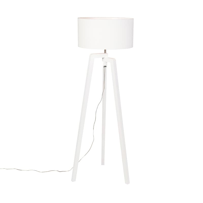 Stojaca lampa trojnožka biela drevo s bielym tienidlom 50 cm - Puros 1