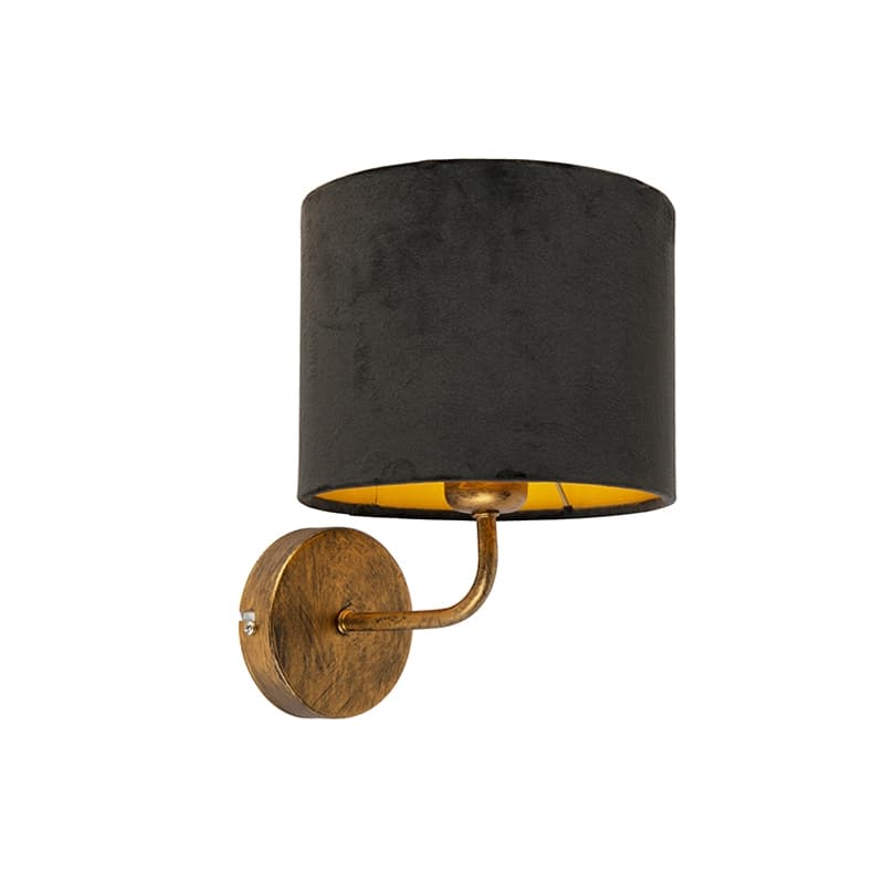 Vintage nástenná lampa zlatá s čiernym zamatovým tienidlom - Matt