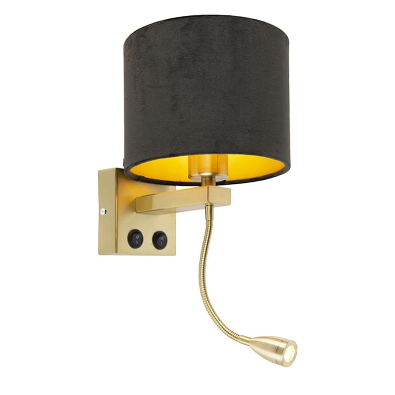 Moderná nástenná lampa mosadz s tienidlom čierny zamat - Brescia