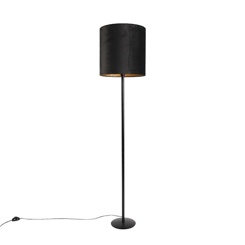 Stojacia lampa čierna s čiernym zamatovým tienidlom so zlatom 40 cm - Simplo