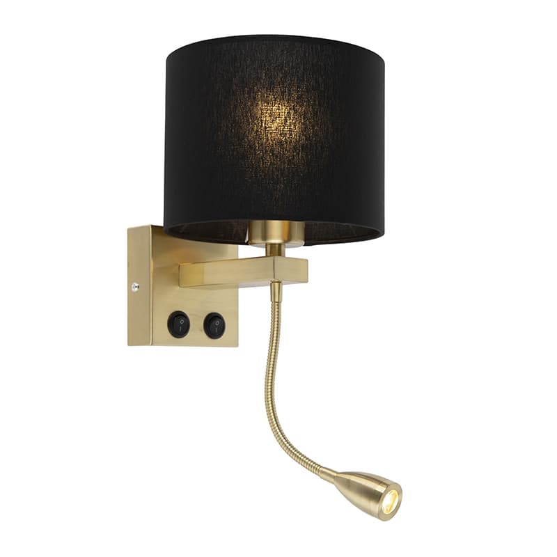 Art Deco nástenná lampa zlatá s čiernym tienidlom - Brescia