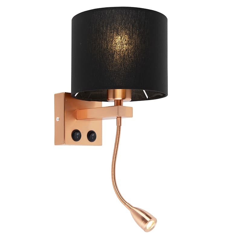 Art Deco nástenná lampa medená s čiernym tienidlom - Brescia
