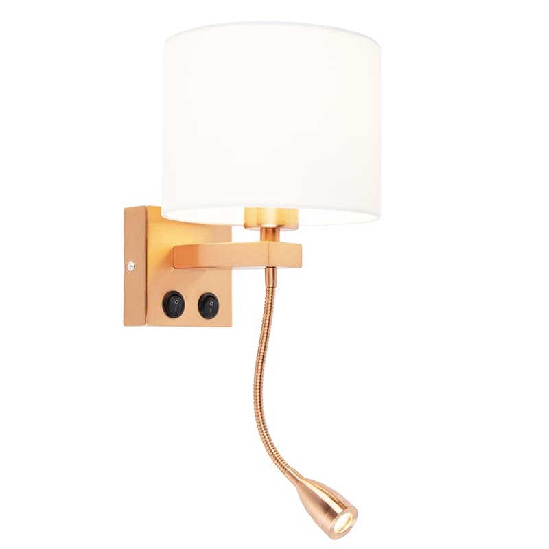 Art Deco nástenná lampa medená s bielym tienidlom - Brescia 1