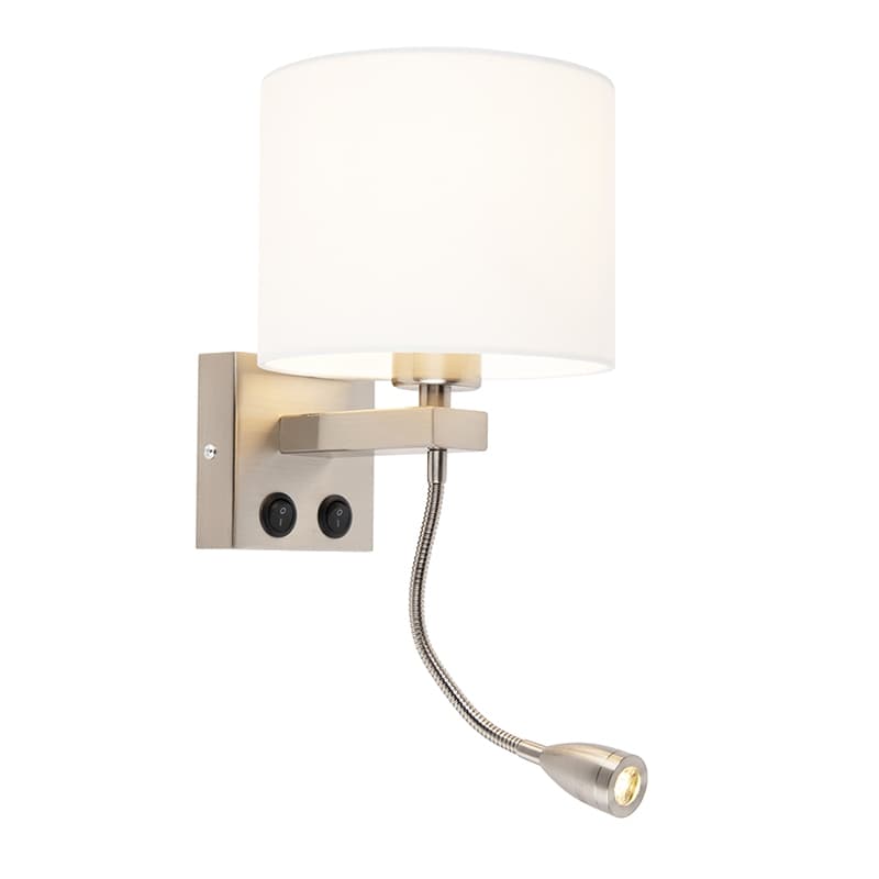 Moderná nástenná lampa oceľ s bielym tienidlom - Brescia