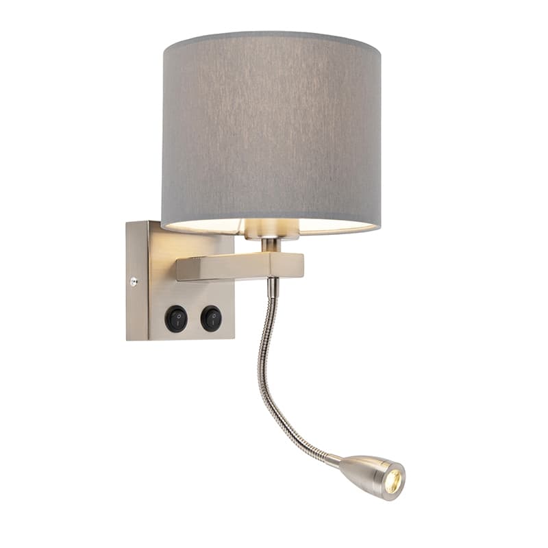 Moderná nástenná lampa oceľ s šedým tienidlom - Brescia