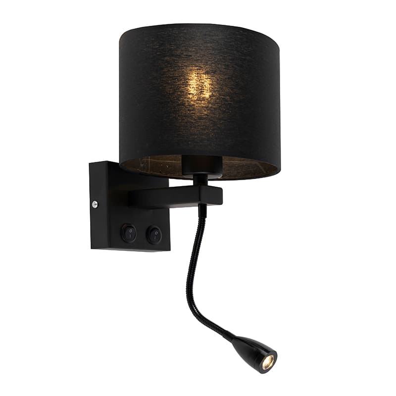Moderná nástenná lampa čierna s čiernym tienidlom - Brescia 1