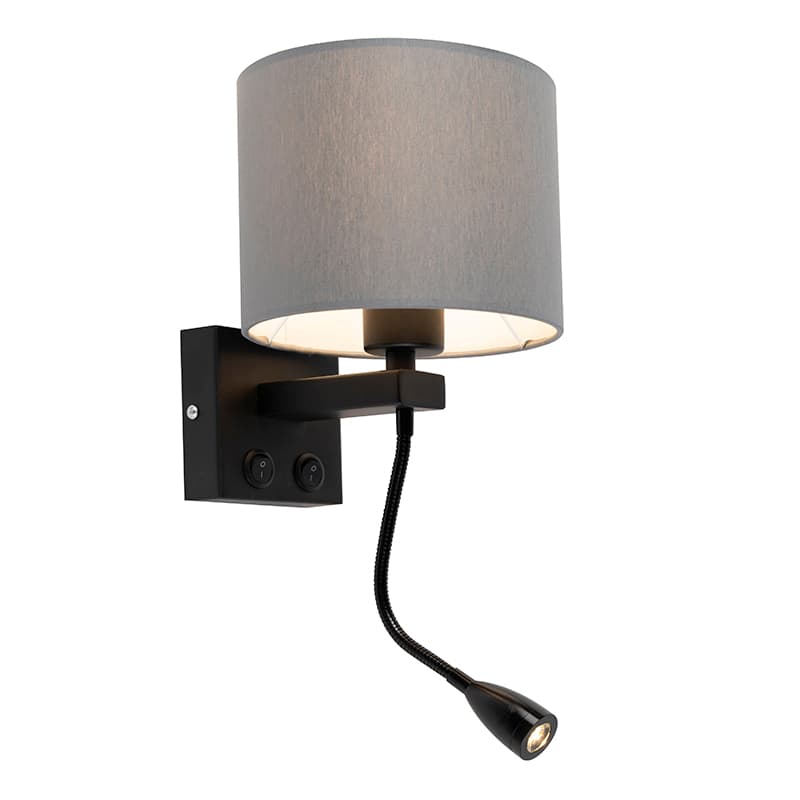 Moderná nástenná lampa čierna so sivým tienidlom - Brescia