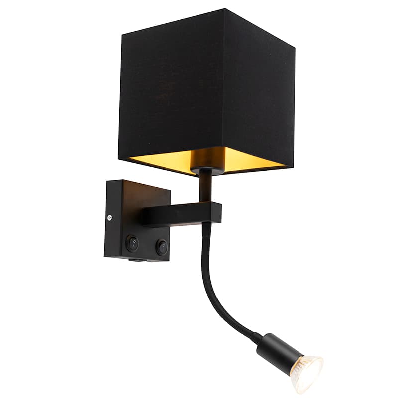 Moderná nástenná lampa čierna s USB a štvorcovým čiernym tienidlom - Zeno 1