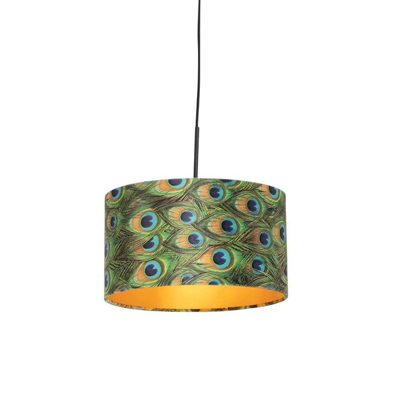 Závesné svietidlo s tienidlom z zamatu Peacock so zlatom 35 cm - Combi
