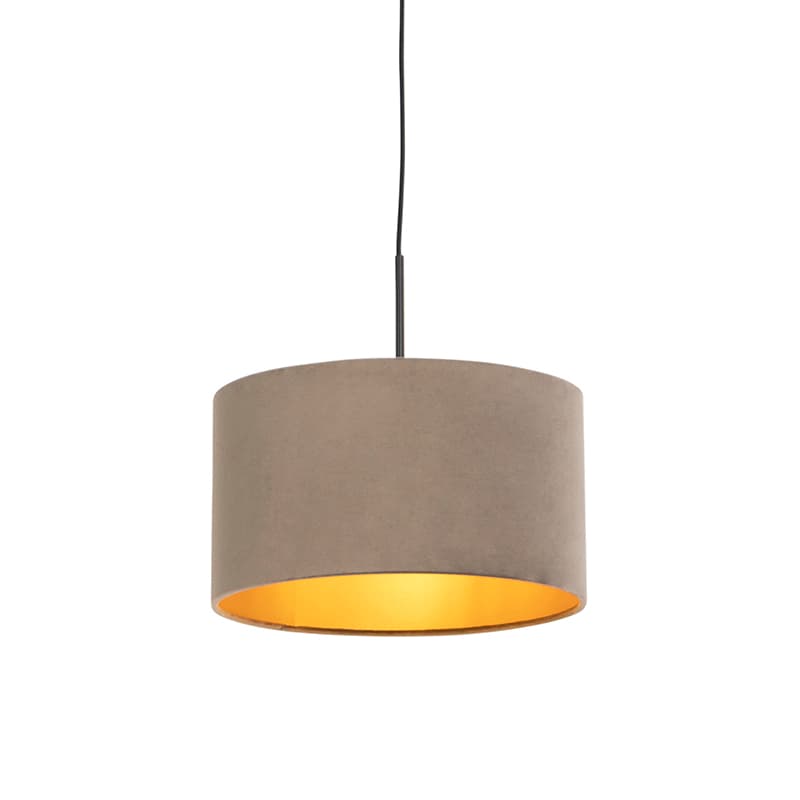 Závesné svietidlo s taupe zamatovým tienidlom so zlatom 35 cm - Combi
