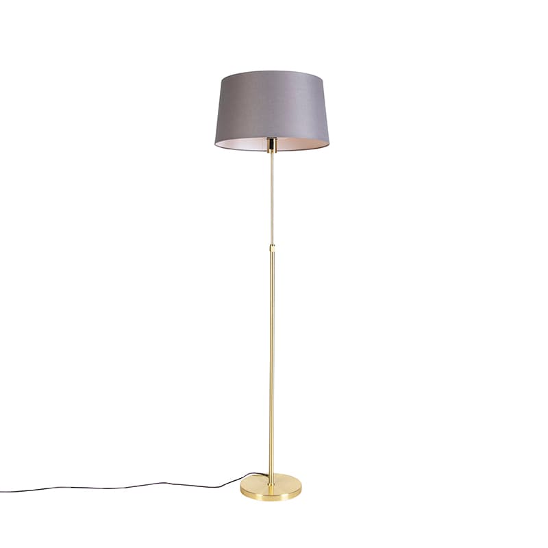 Stojaca lampa zlatá/mosadzná s sivým ľanovým tienidlom 45 cm - Parte