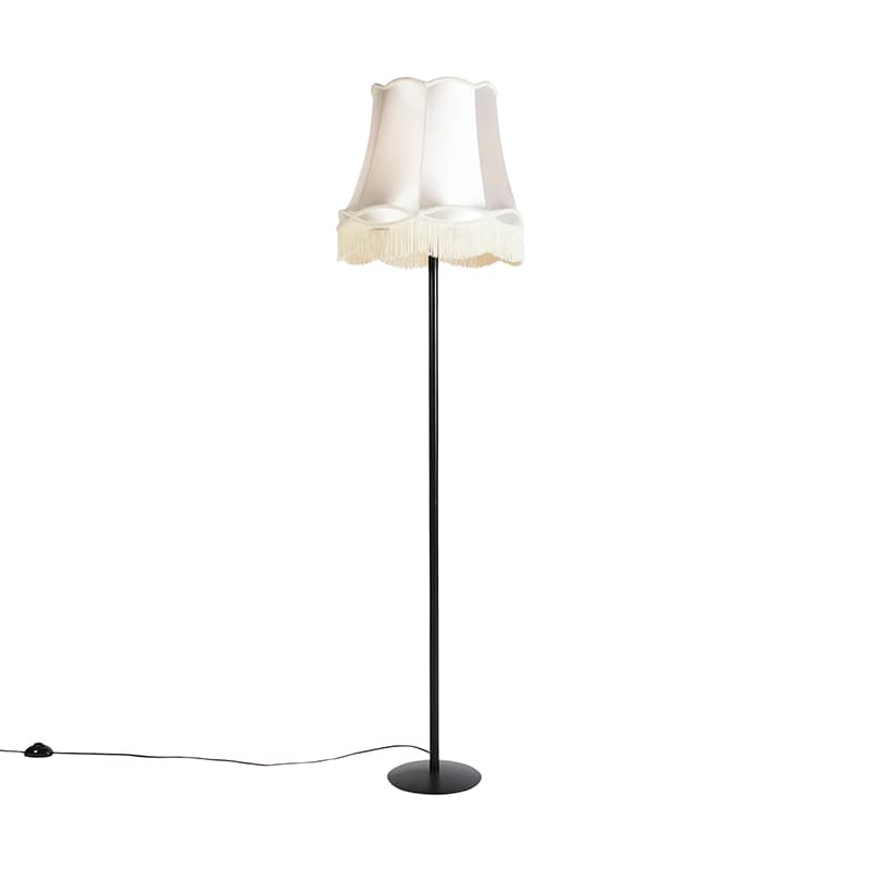 Retro stojaca lampa čierna s tienidlom v štýle babičky krémová 45 cm - Simplo 1