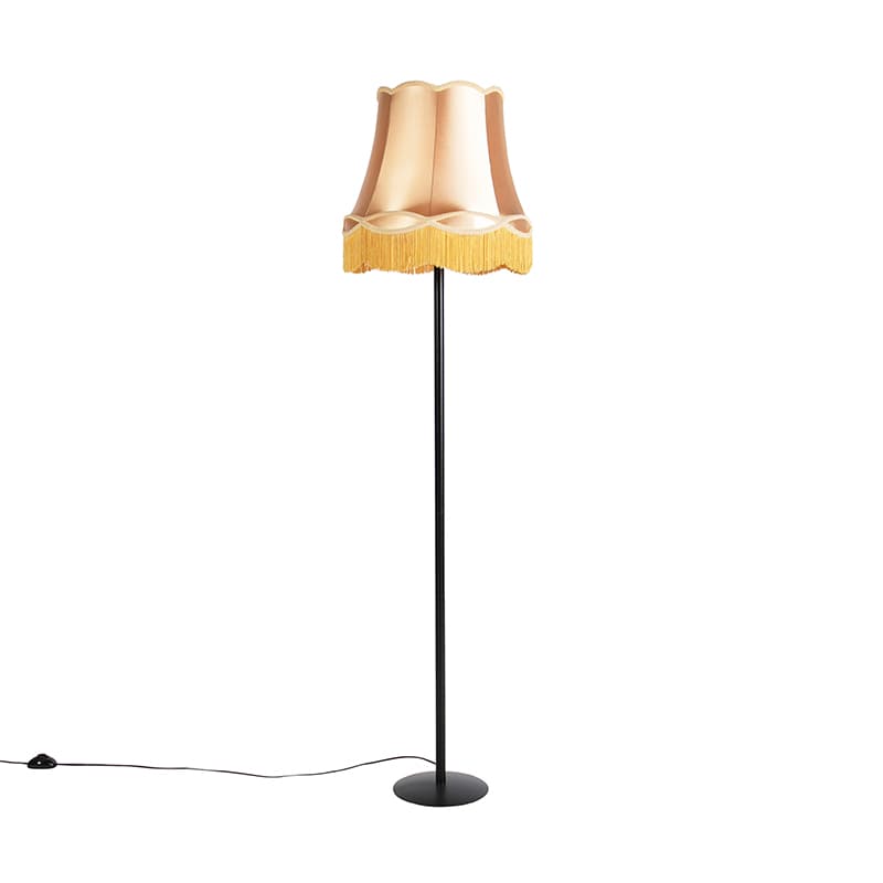 Retro stojaca lampa čierna s tienidlom v štýle babičky zlatá 45 cm - Simplo 1