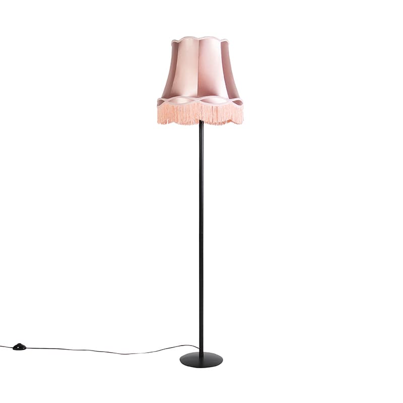 Retro stojaca lampa čierna s tienidlom v štýle babky ružové 45 cm - Simplo 1