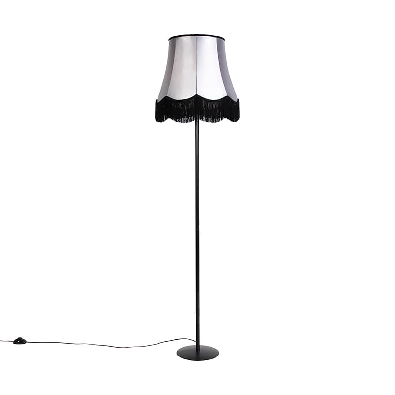 Retro stojaca lampa čierna s tienidlom Granny čierne s sivou 45 cm - Simplo