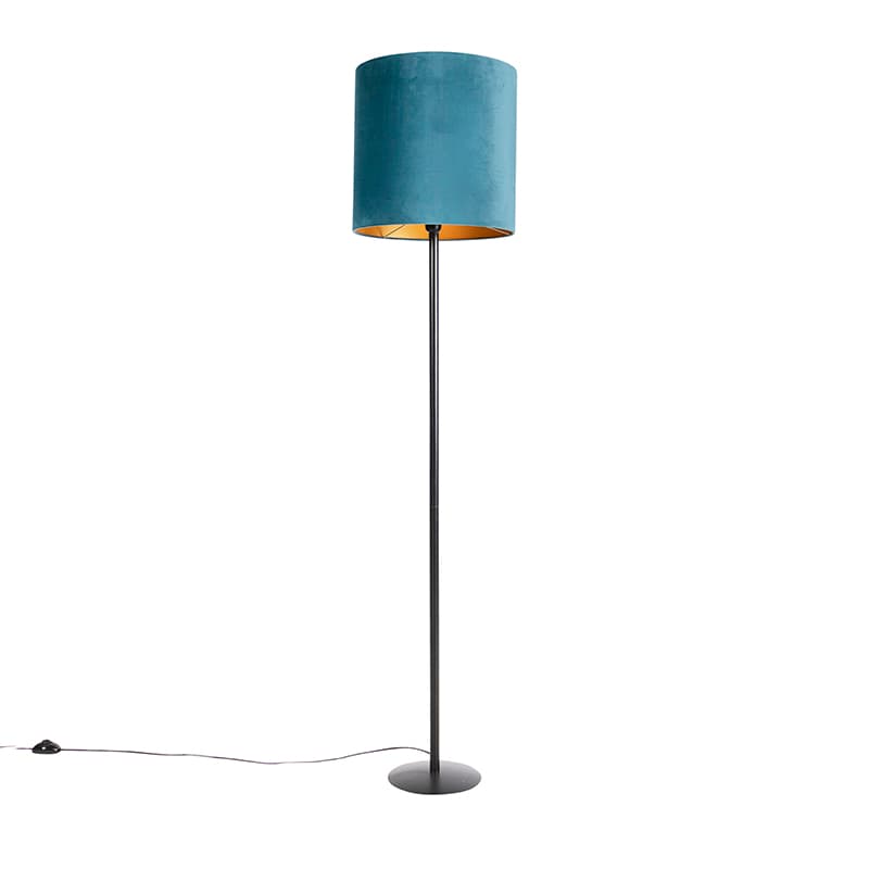 Stojaca lampa čierna s tienidlom z zamatu modré so zlatom 40 cm - Simplo