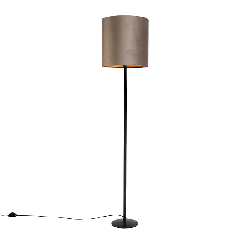 Stojaca lampa čierna s hnedo-sivým a zlatým zamatovým tienidlom 40 cm - Simplo 1