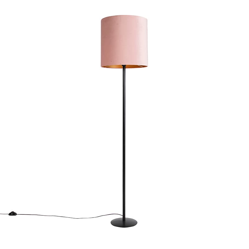 Stojaca lampa čierna s ružovým zamatovým tienidlom so zlatom 40 cm - Simplo