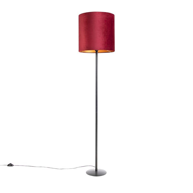 Stojaca lampa čierna s červeným zamatovým tienidlom so zlatom 40 cm - Simplo 1