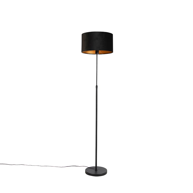 Stojaca lampa čierna s tienidlom z čierneho zamatu so zlatom 35 cm - Parte 1