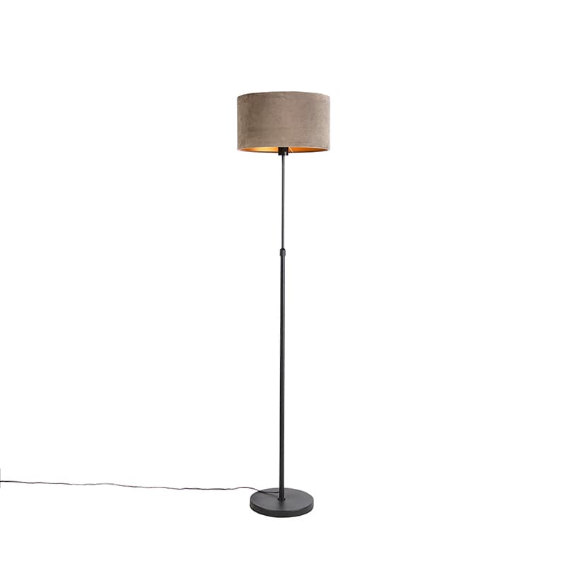 Stojaca lampa čierna s tienidlom z taupe zamatu so zlatom 35 cm - Parte