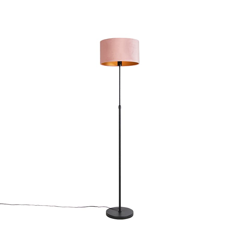 Stojaca lampa čierna s ružovým zamatovým tienidlom so zlatom 35 cm - Parte 1
