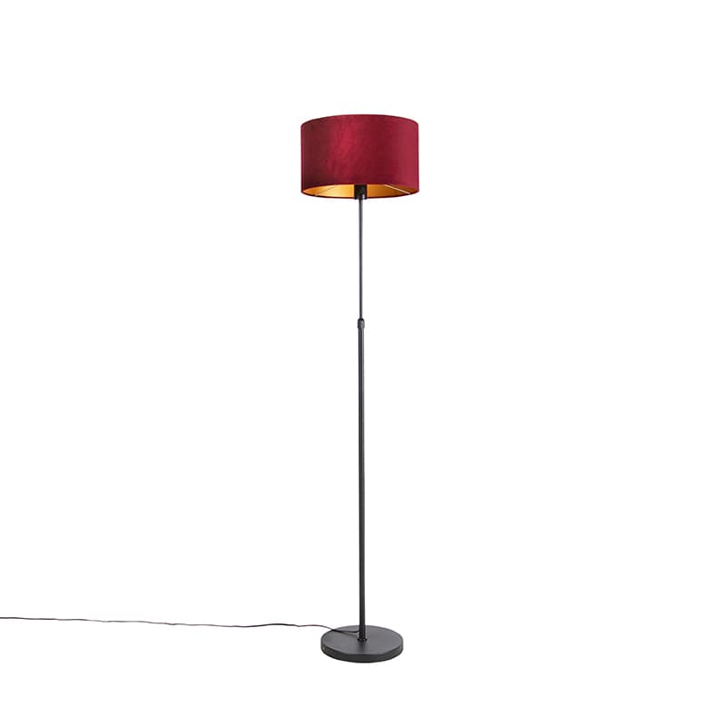 Stojaca lampa čierna s červeným zamatovým tienidlom so zlatom 35 cm - Parte 1